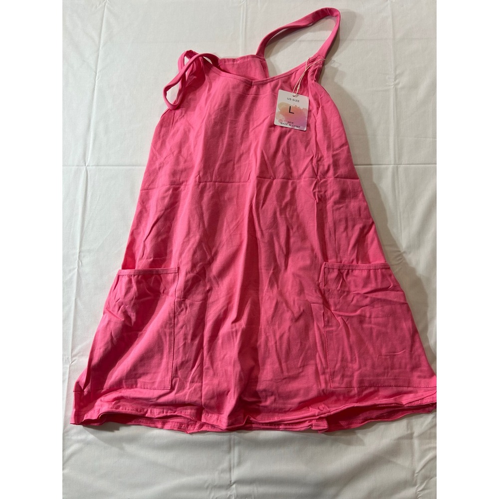 Fashion Be Yourself Pink Athletic Dress with Built-in Shorts Pockets Large NWT